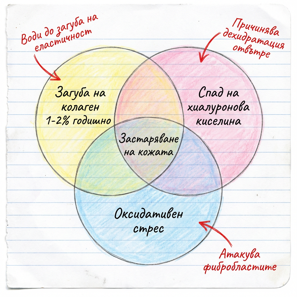 Вен диаграма - 3 причини за стареене на кожата